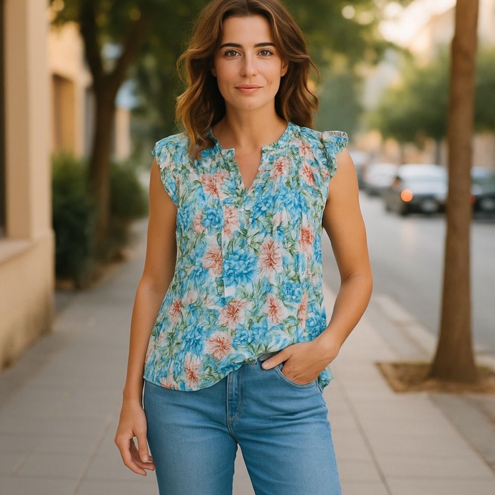 MISA LOS ÁNGELES Sheer Floral Top sz M